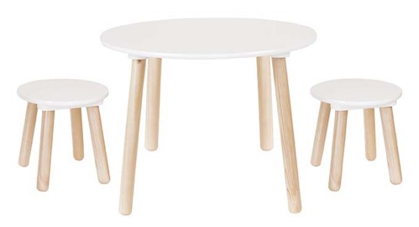 Table ronde 2 tabourets blancs